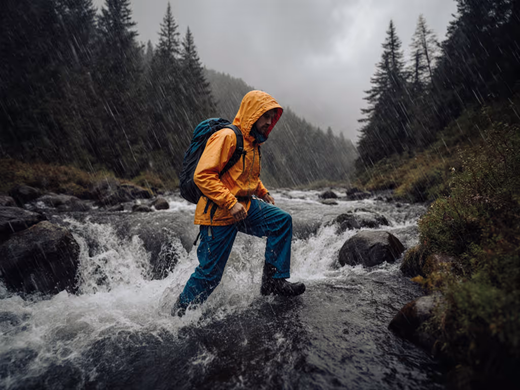 hiker_in_rain_gear_crossing_stream_in_heavy_rain